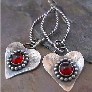 Silver Heart Boho Dangle Earrings